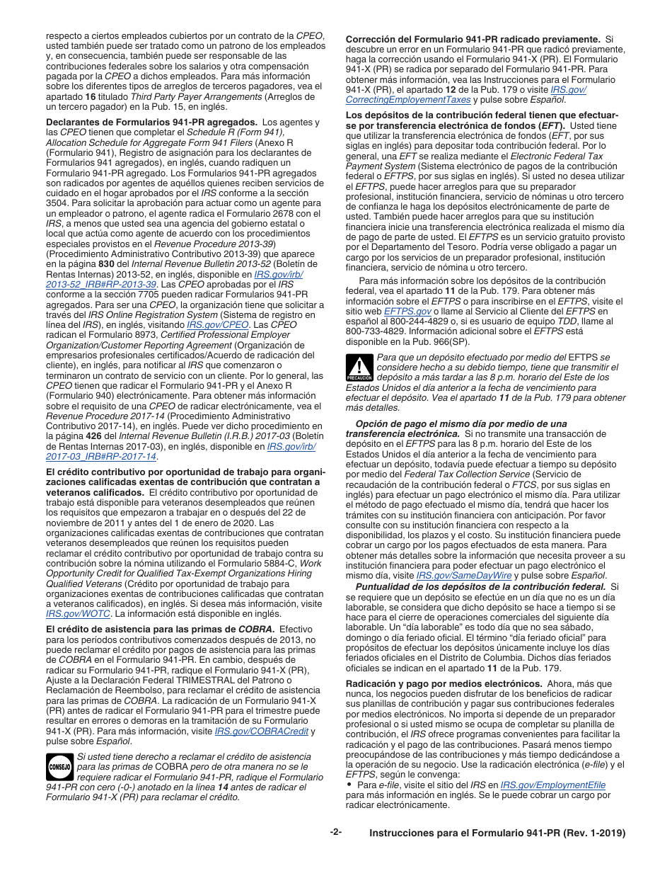 Instrucciones para IRS Formulario 941-PR Planilla Para La Declaracion Federal Trimestral Del Patrono (Puerto Rican Spanish), Page 2