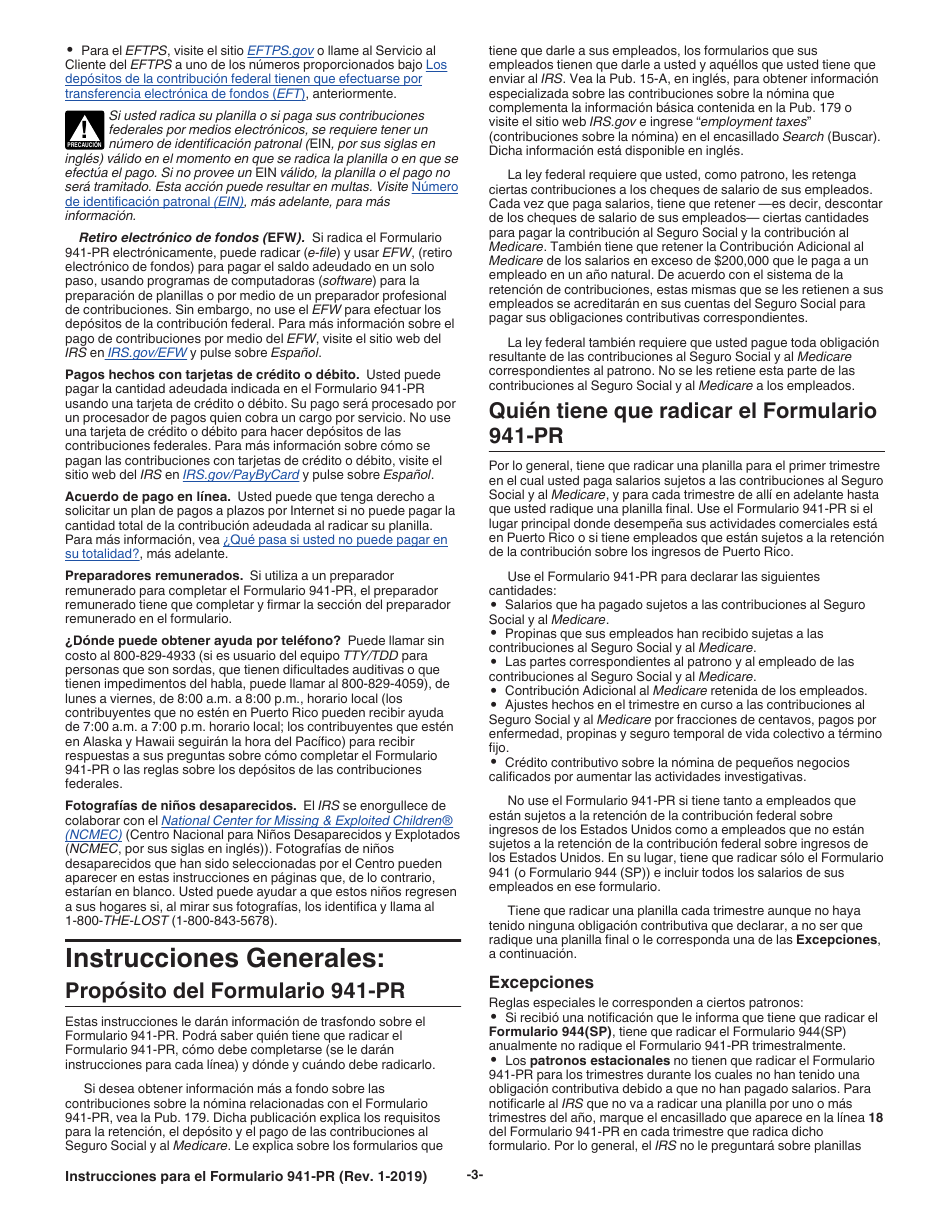 Instrucciones para IRS Formulario 941-PR Planilla Para La Declaracion Federal Trimestral Del Patrono (Puerto Rican Spanish), Page 3