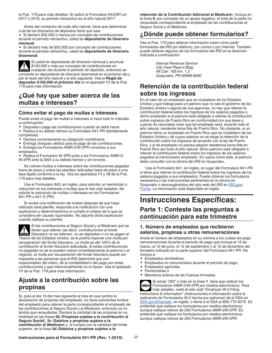 Instrucciones para IRS Formulario 941-PR Planilla Para La Declaracion Federal Trimestral Del Patrono (Puerto Rican Spanish), Page 7