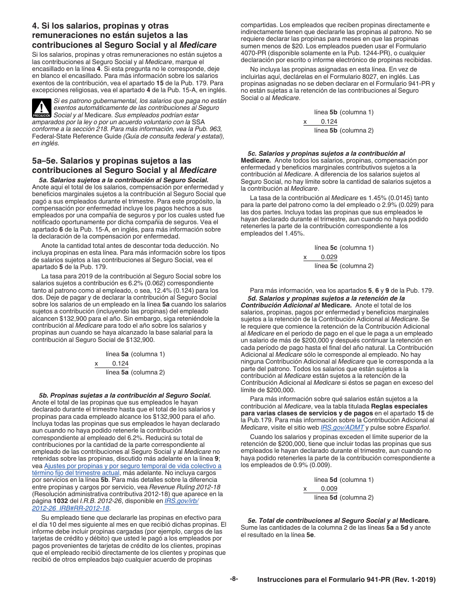 Instrucciones para IRS Formulario 941-PR Planilla Para La Declaracion Federal Trimestral Del Patrono (Puerto Rican Spanish), Page 8