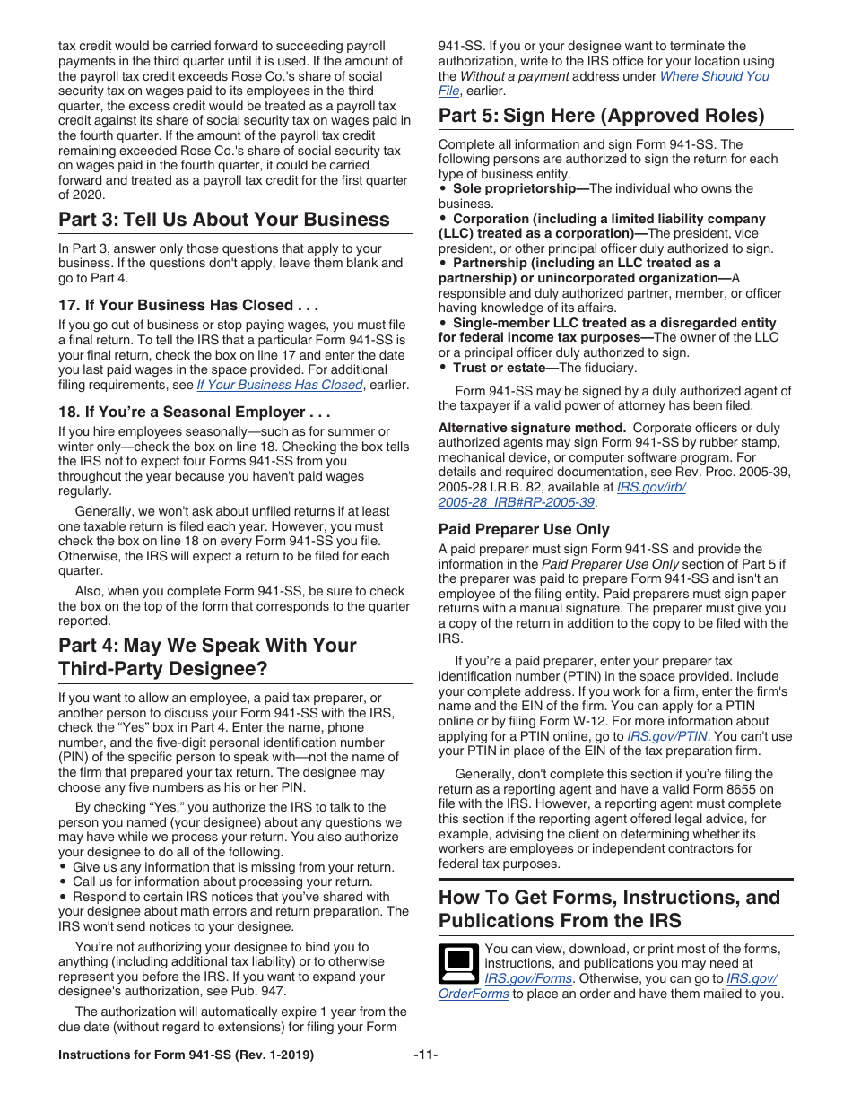 Instructions for IRS Form 941-SS Employers Quarterly Federal Tax Return - American Samoa, Guam, the Commonwealth of the Northern Mariana Islands, and the U.S. Virgin Islands, Page 11