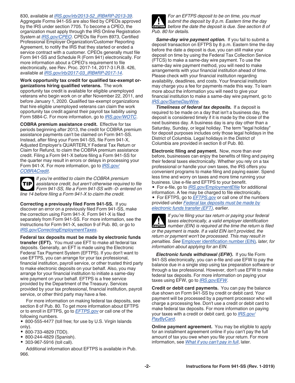 Instructions for IRS Form 941-SS Employers Quarterly Federal Tax Return - American Samoa, Guam, the Commonwealth of the Northern Mariana Islands, and the U.S. Virgin Islands, Page 2