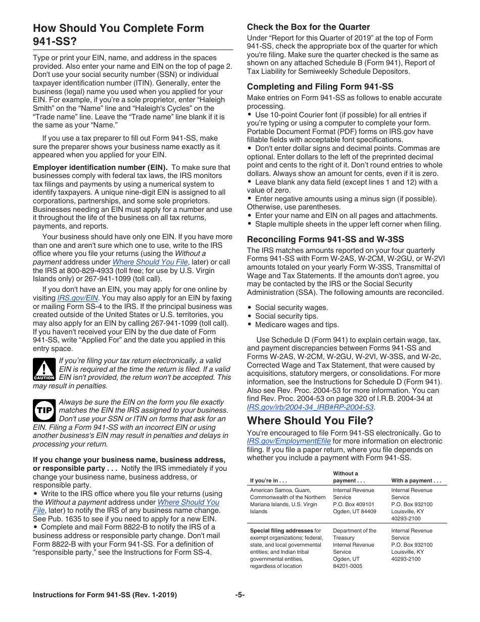 Instructions for IRS Form 941-SS Employers Quarterly Federal Tax Return - American Samoa, Guam, the Commonwealth of the Northern Mariana Islands, and the U.S. Virgin Islands, Page 5