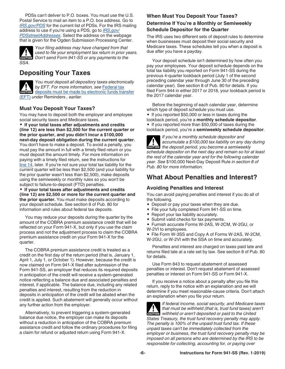 Instructions for IRS Form 941-SS Employers Quarterly Federal Tax Return - American Samoa, Guam, the Commonwealth of the Northern Mariana Islands, and the U.S. Virgin Islands, Page 6