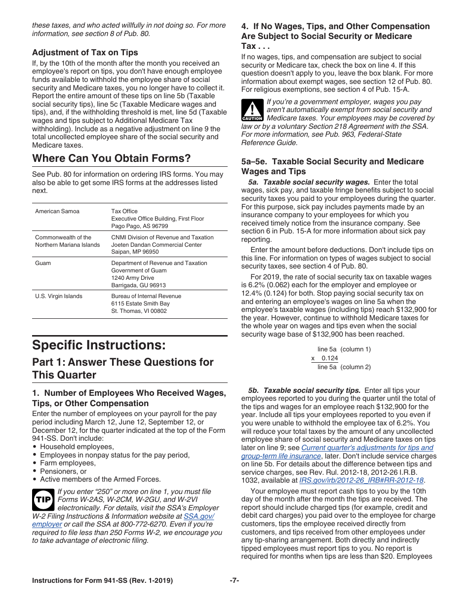 Instructions for IRS Form 941-SS Employers Quarterly Federal Tax Return - American Samoa, Guam, the Commonwealth of the Northern Mariana Islands, and the U.S. Virgin Islands, Page 7