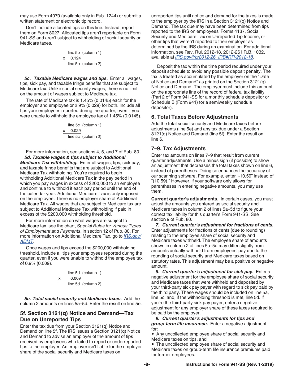 Instructions for IRS Form 941-SS Employers Quarterly Federal Tax Return - American Samoa, Guam, the Commonwealth of the Northern Mariana Islands, and the U.S. Virgin Islands, Page 8