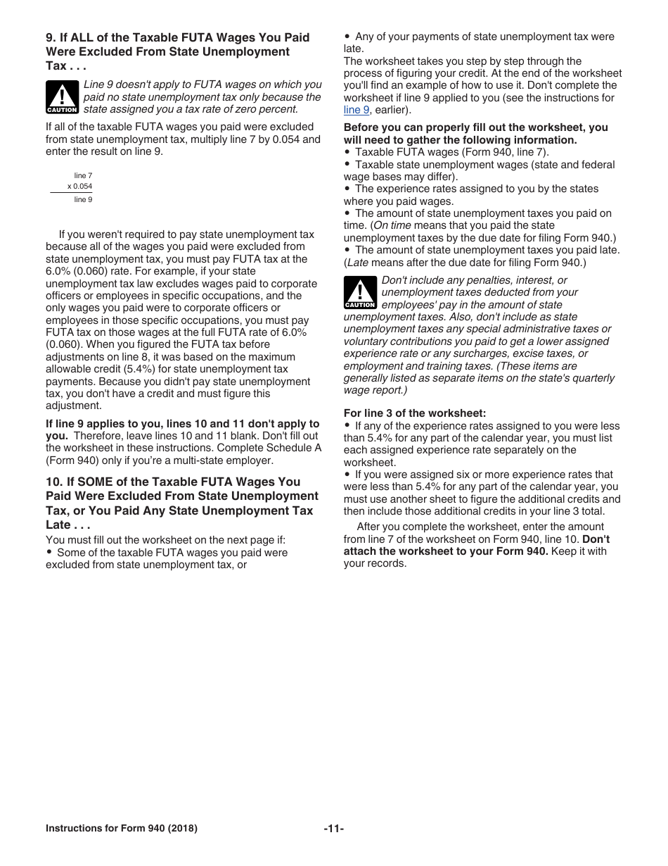 Download Instructions for IRS Form 940 Employer's Annual Federal