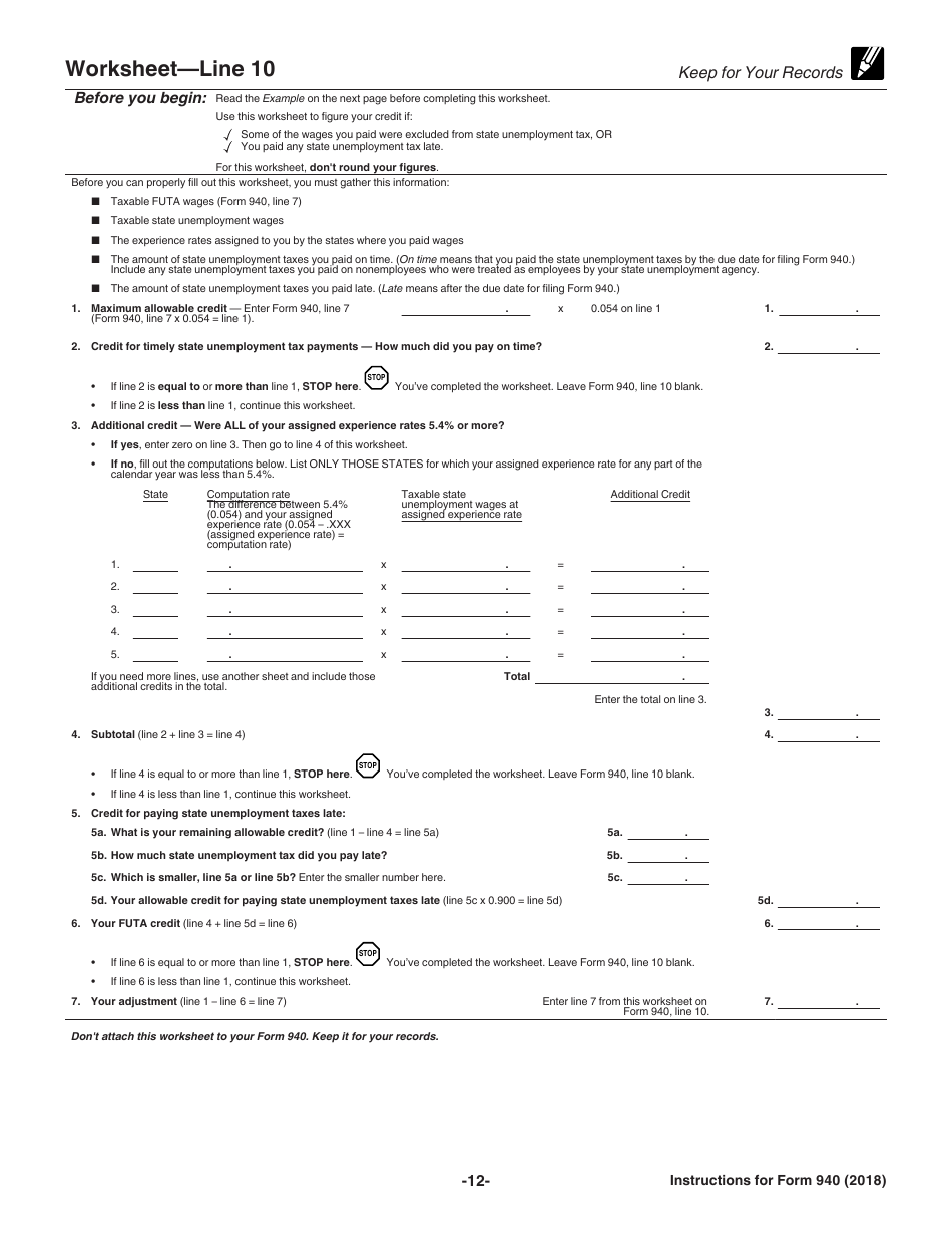 Instructions for IRS Form 940 Employers Annual Federal Unemployment (Futa) Tax Return, Page 12