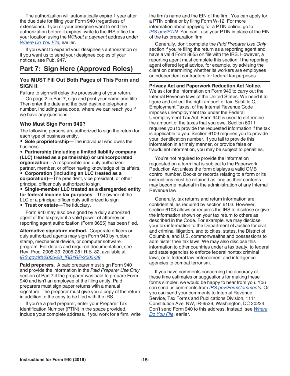 Instructions for IRS Form 940 Employers Annual Federal Unemployment (Futa) Tax Return, Page 15