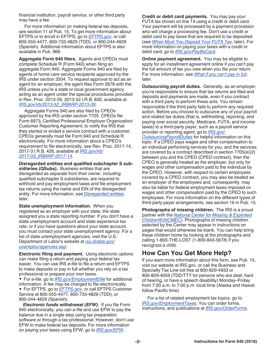 Instructions for IRS Form 940 Employers Annual Federal Unemployment (Futa) Tax Return, Page 2