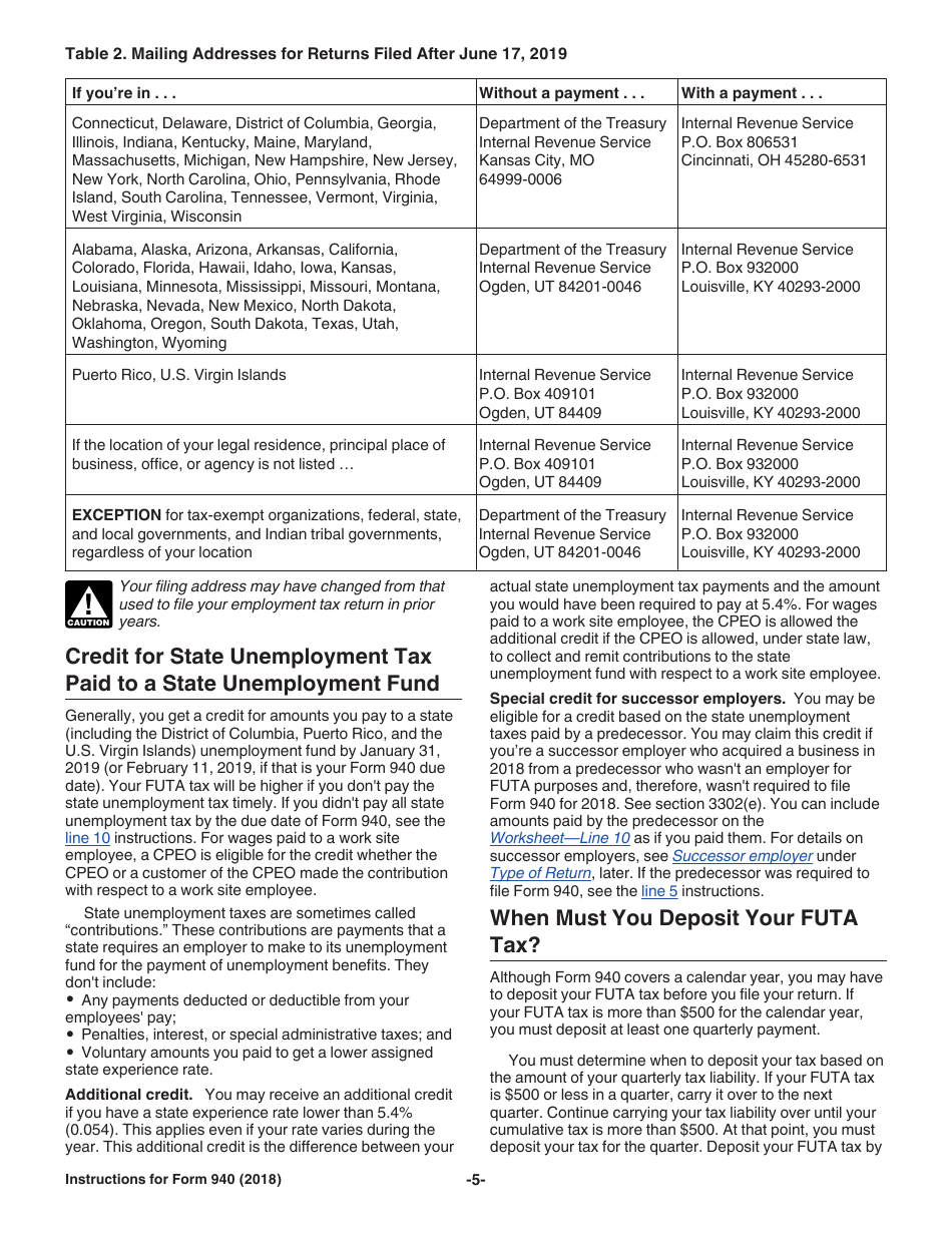 Instructions for IRS Form 940 Employers Annual Federal Unemployment (Futa) Tax Return, Page 5