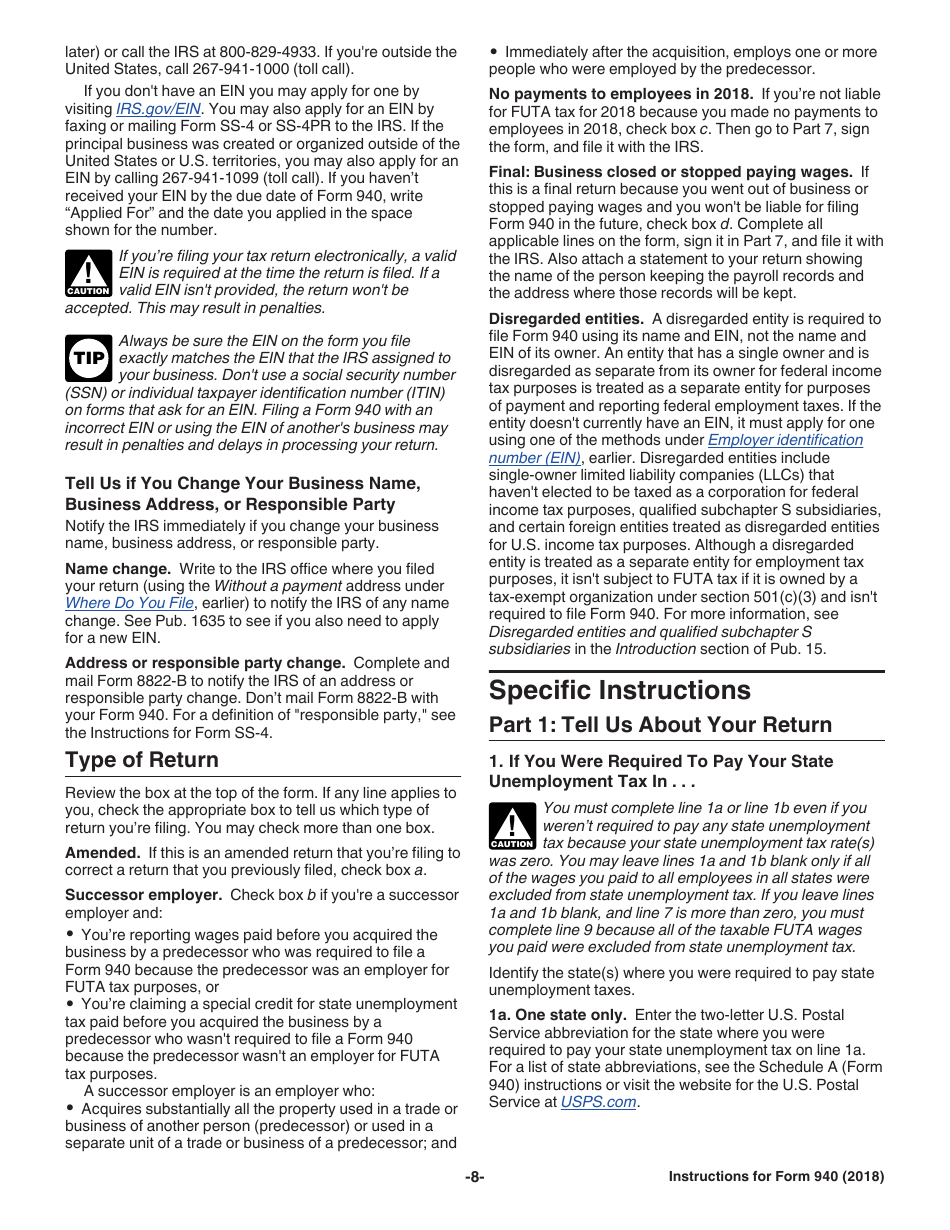 Instructions for IRS Form 940 Employers Annual Federal Unemployment (Futa) Tax Return, Page 8