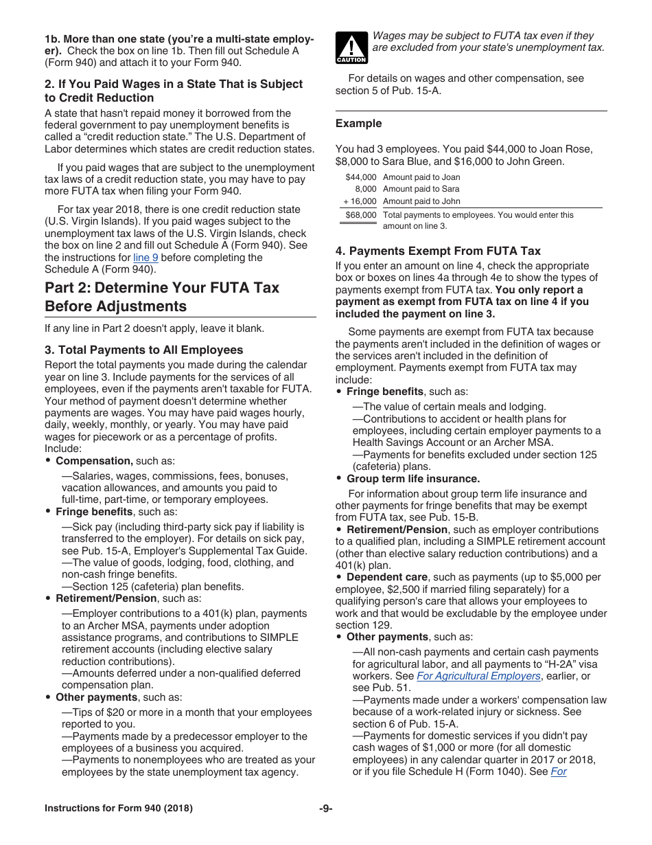 Instructions for IRS Form 940 Employers Annual Federal Unemployment (Futa) Tax Return, Page 9