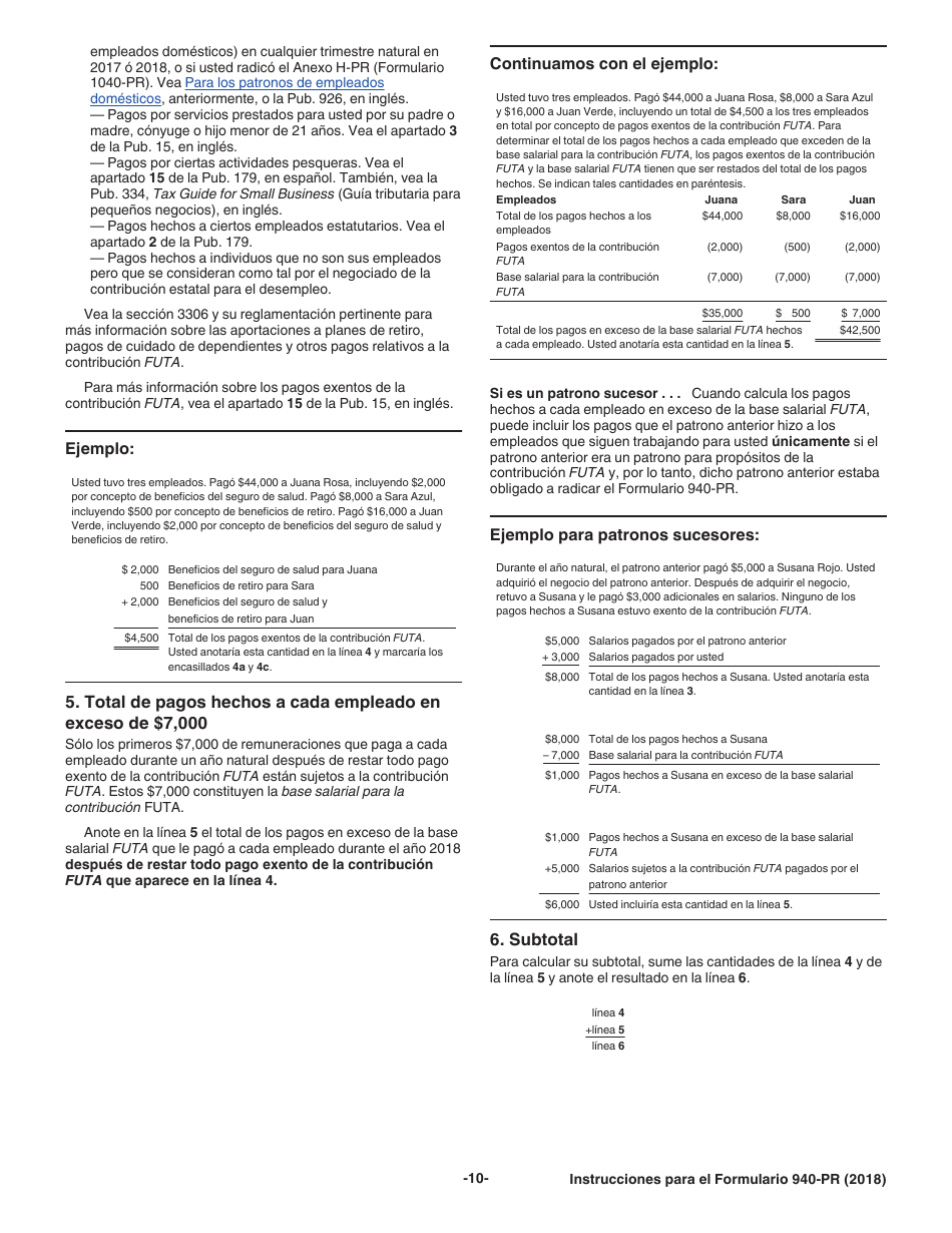 Instrucciones para IRS Formulario 940-PR Planilla Para La Declaracion Federal Anual Del Patrono De La Contribucion Federal Para El Desempleo (Futa) (Puerto Rican Spanish), Page 10