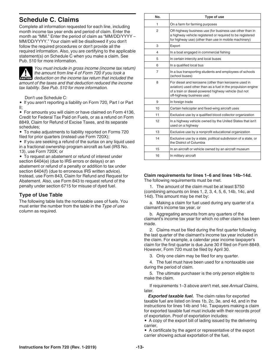 Instructions for IRS Form 720 Quarterly Federal Excise Tax Return, Page 13