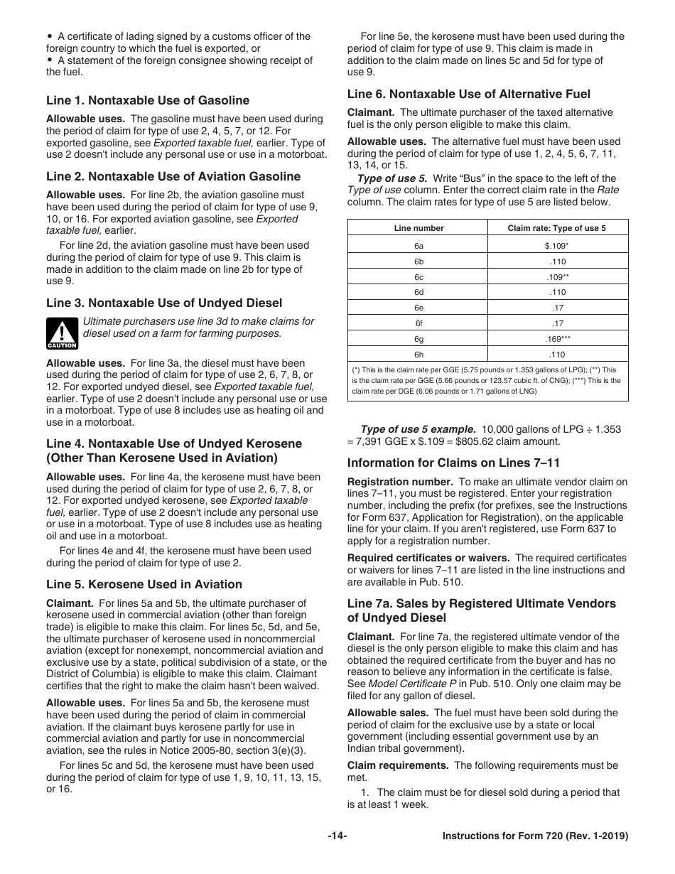 Instructions for IRS Form 720 Quarterly Federal Excise Tax Return, Page 14