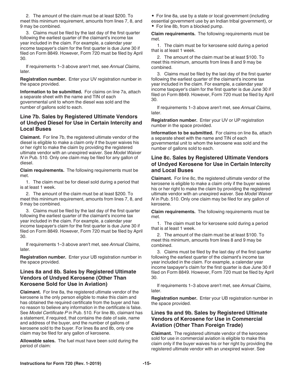 Instructions for IRS Form 720 Quarterly Federal Excise Tax Return, Page 15