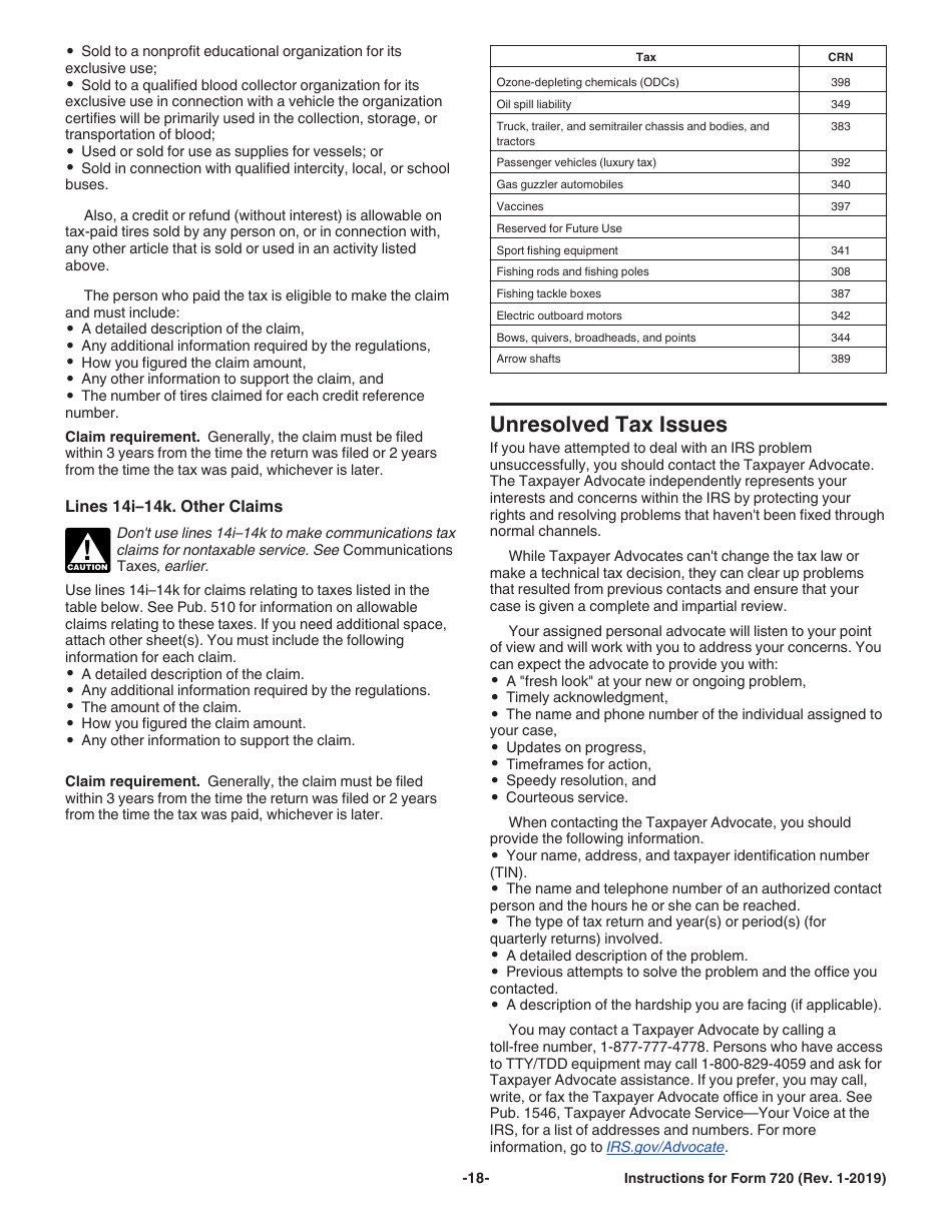 Instructions for IRS Form 720 Quarterly Federal Excise Tax Return, Page 18