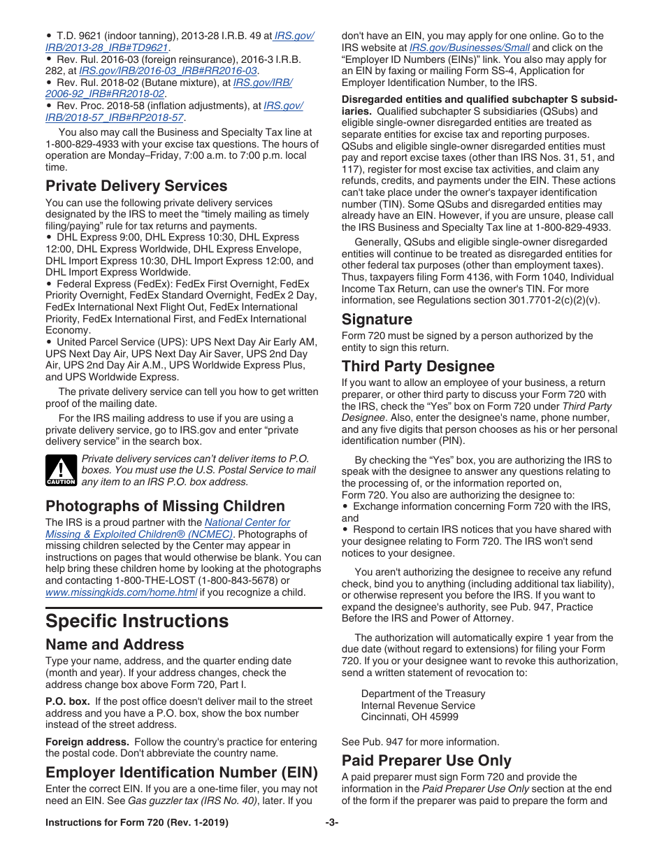 Instructions for IRS Form 720 Quarterly Federal Excise Tax Return, Page 3