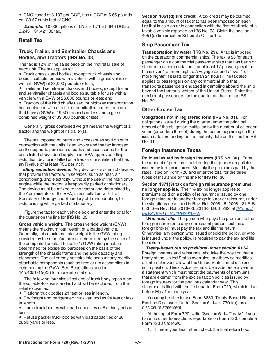 Instructions for IRS Form 720 Quarterly Federal Excise Tax Return, Page 7