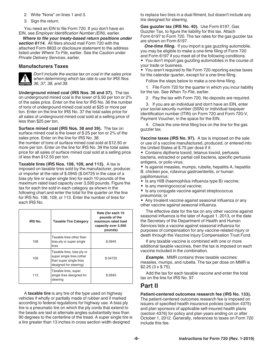 Instructions for IRS Form 720 Quarterly Federal Excise Tax Return, Page 8