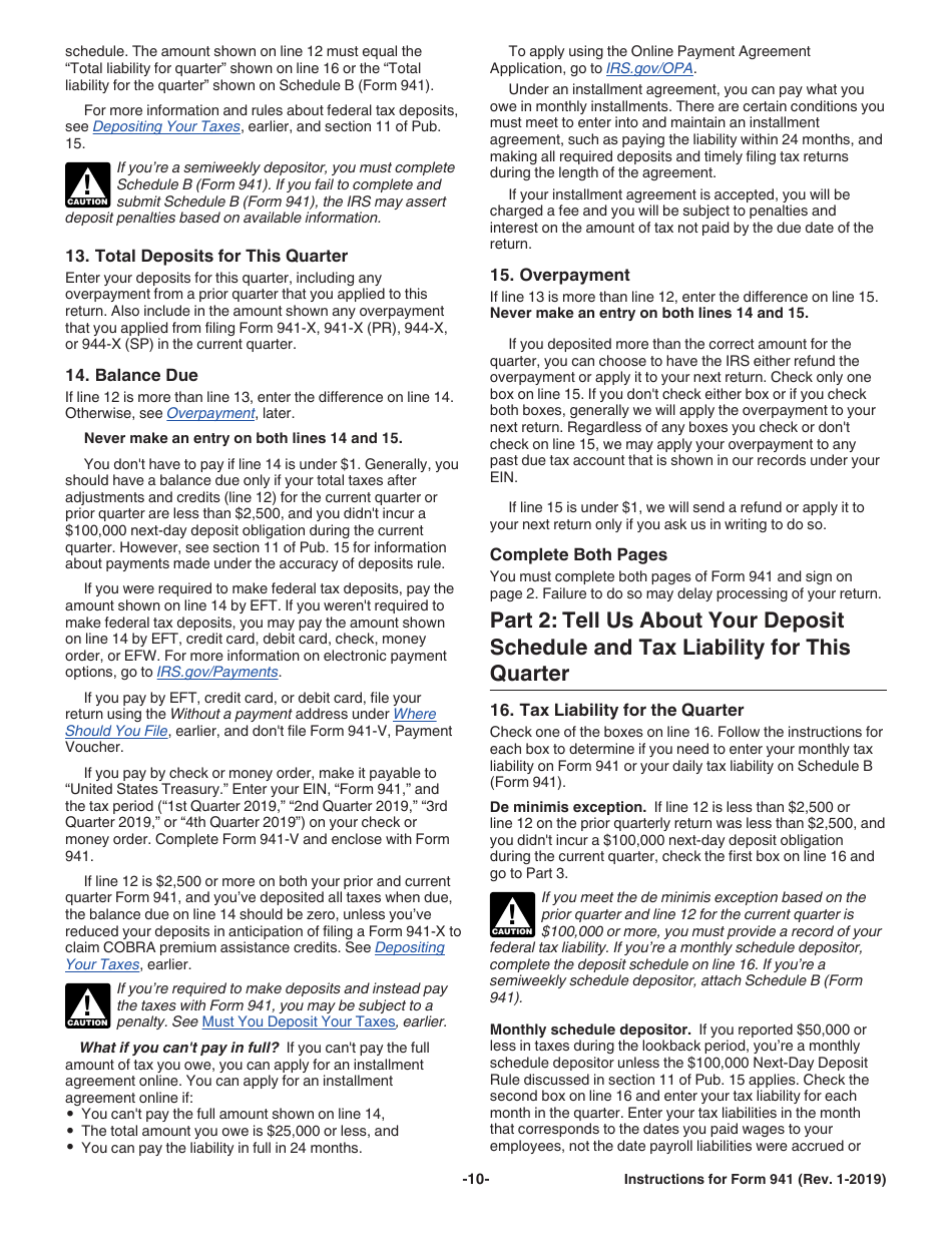 Instructions for IRS Form 941 Employers Quarterly Federal Tax Return, Page 10