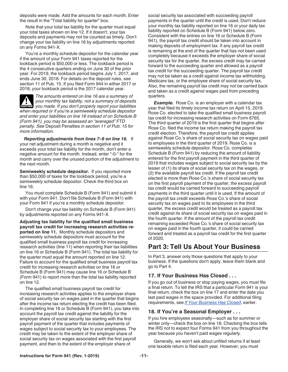 Instructions for IRS Form 941 Employers Quarterly Federal Tax Return, Page 11