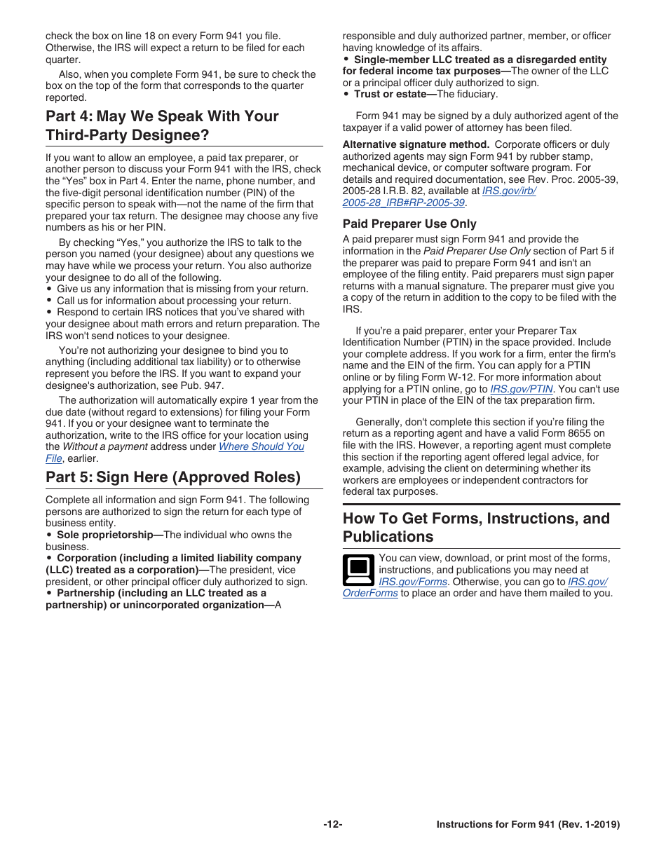 Instructions for IRS Form 941 Employers Quarterly Federal Tax Return, Page 12