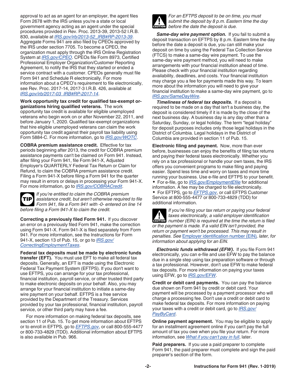 Instructions for IRS Form 941 Employers Quarterly Federal Tax Return, Page 2