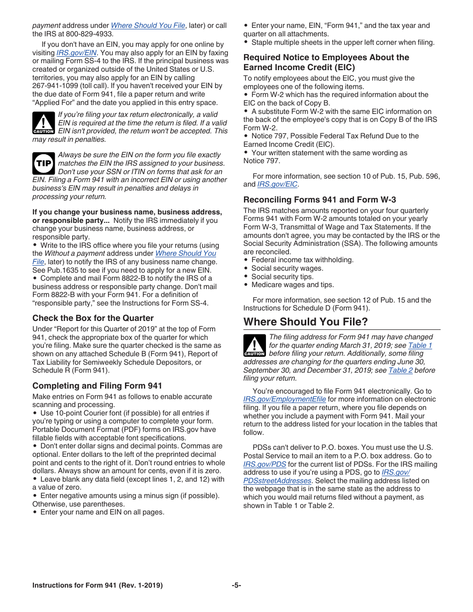 Instructions for IRS Form 941 Employers Quarterly Federal Tax Return, Page 5