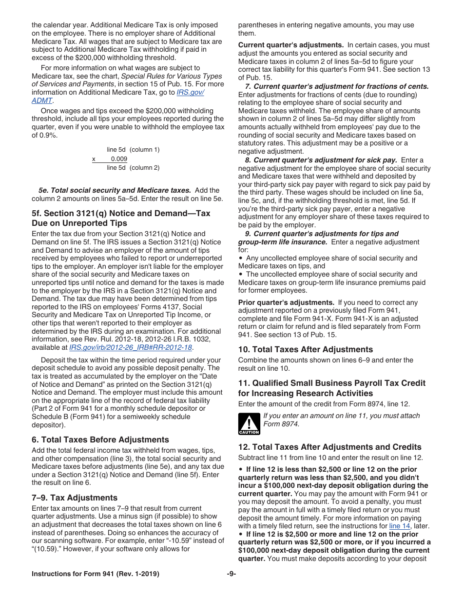 Instructions for IRS Form 941 Employers Quarterly Federal Tax Return, Page 9