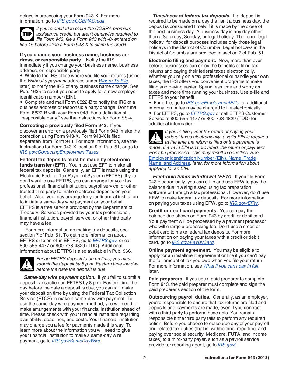 Instructions for IRS Form 943 Employers Annual Federal Tax Return for Agricultural Employees, Page 2