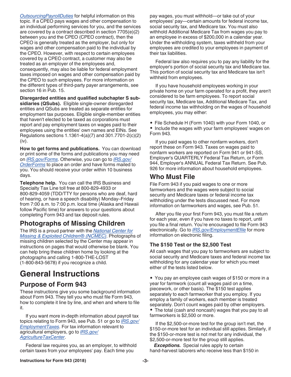 Instructions for IRS Form 943 Employers Annual Federal Tax Return for Agricultural Employees, Page 3