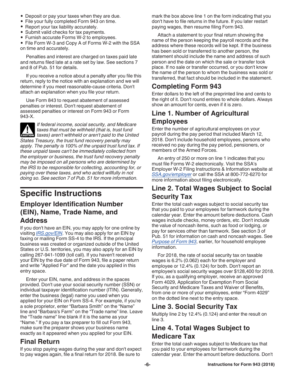 Instructions for IRS Form 943 Employers Annual Federal Tax Return for Agricultural Employees, Page 6