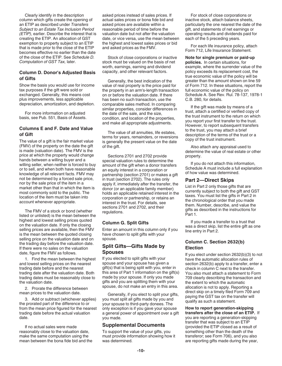 Instructions for IRS Form 709 United States Gift (And Generation-Skipping Transfer) Tax Return, Page 10