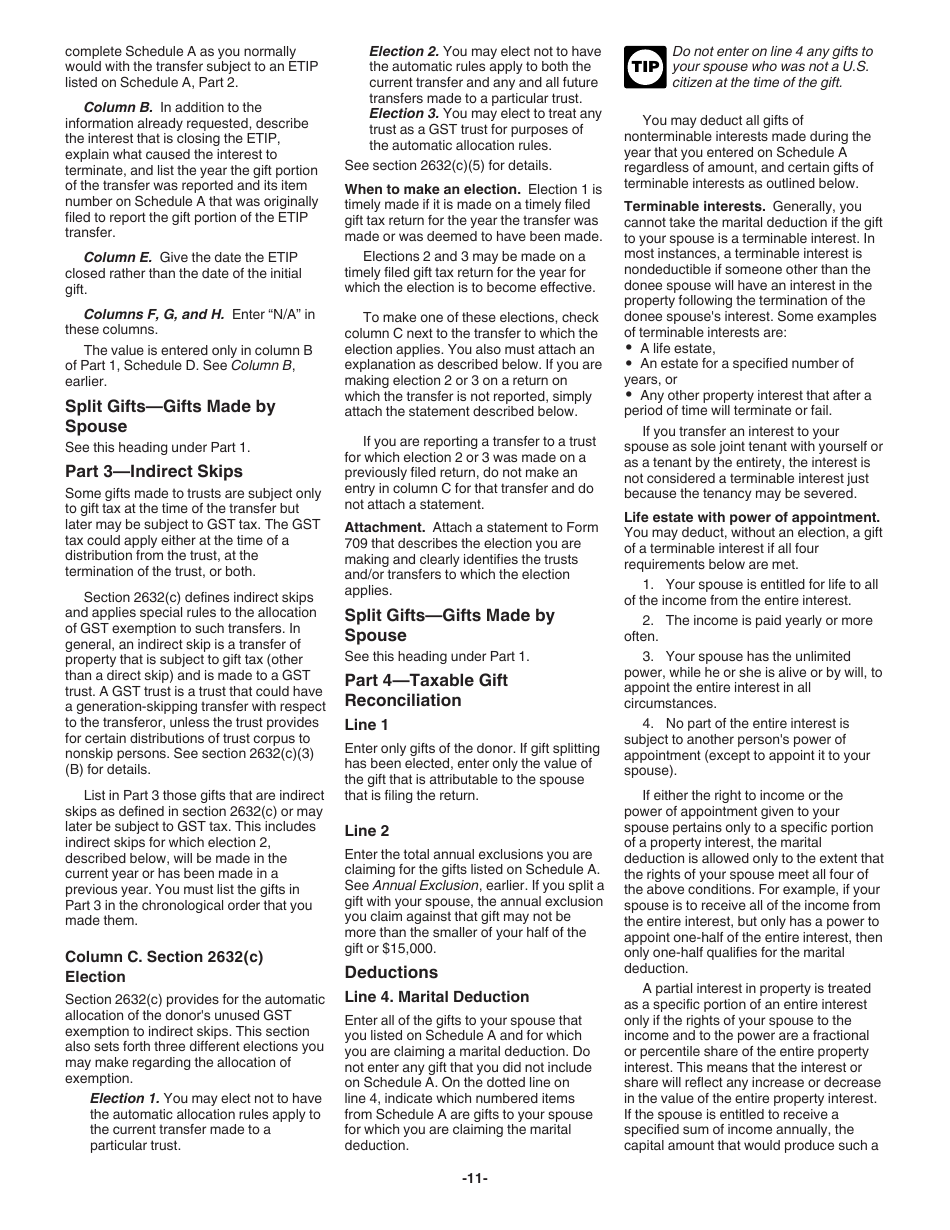 Instructions for IRS Form 709 United States Gift (And Generation-Skipping Transfer) Tax Return, Page 11