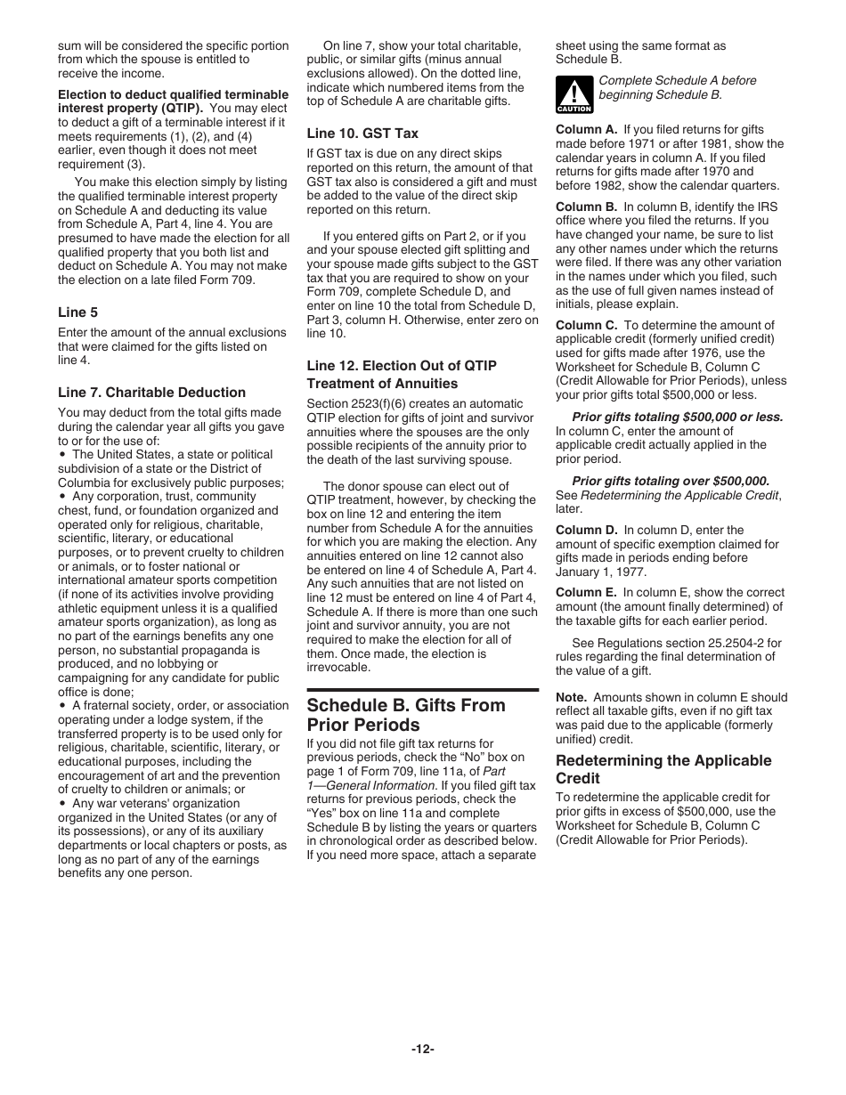 Instructions for IRS Form 709 United States Gift (And Generation-Skipping Transfer) Tax Return, Page 12