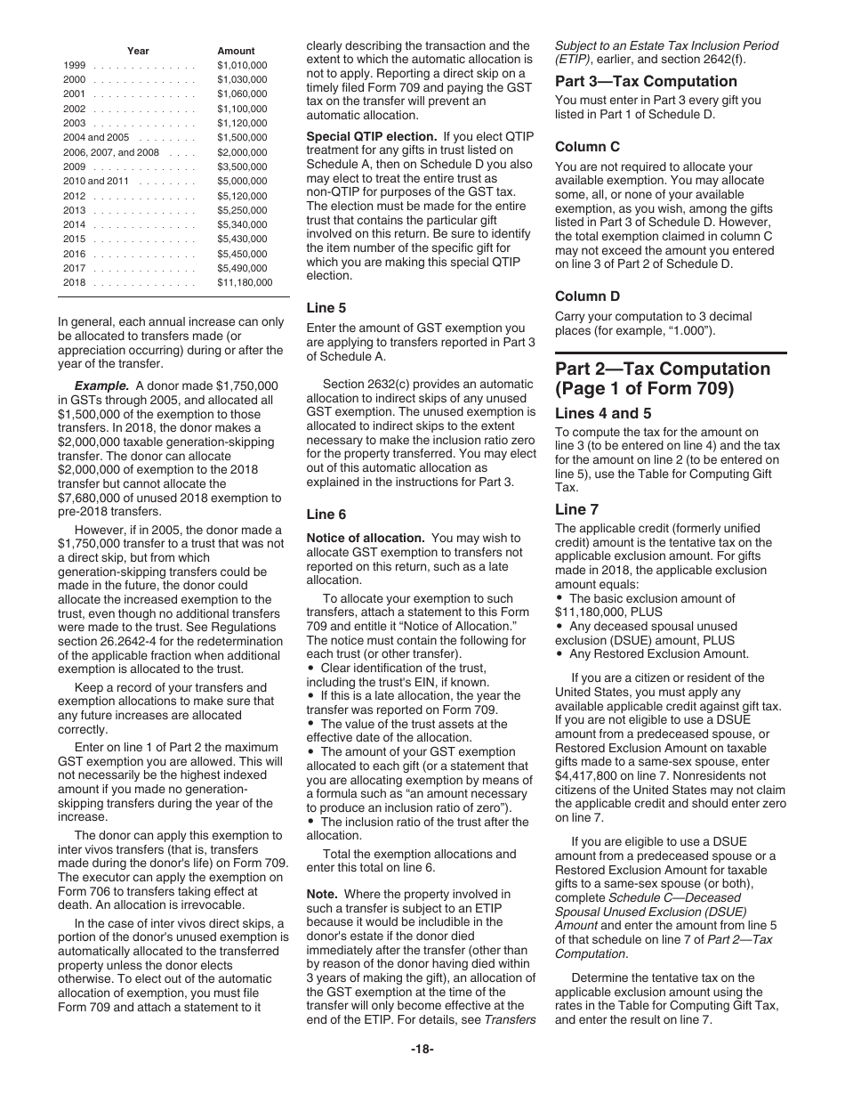 Instructions for IRS Form 709 United States Gift (And Generation-Skipping Transfer) Tax Return, Page 18