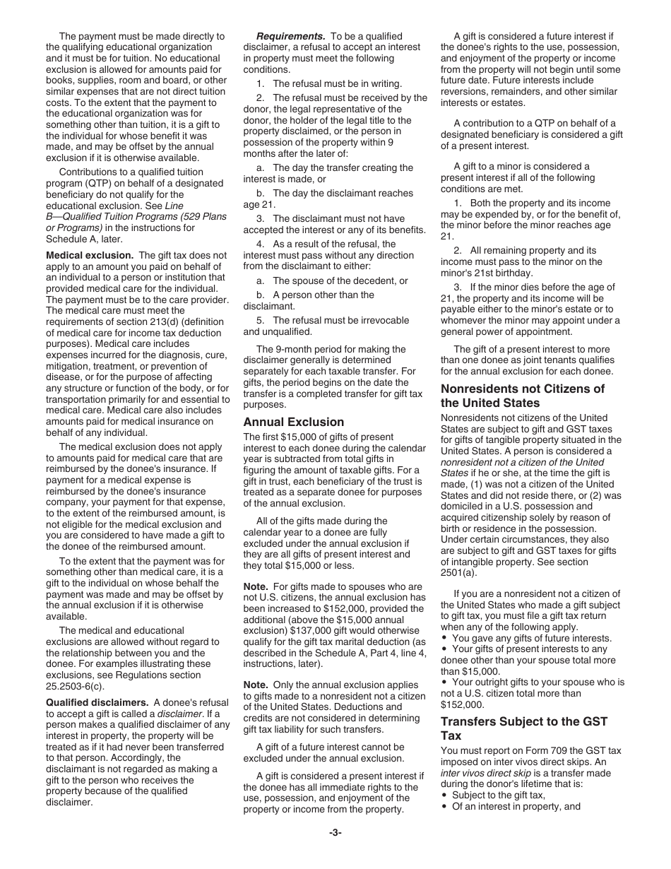 Download Instructions for IRS Form 709 United States Gift (And