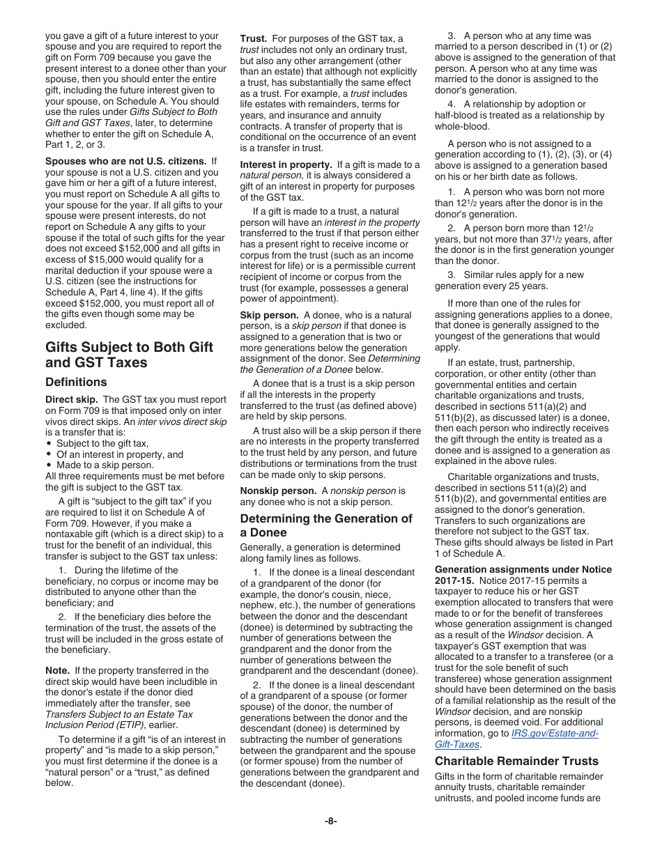 Instructions for IRS Form 709 United States Gift (And Generation-Skipping Transfer) Tax Return, Page 8