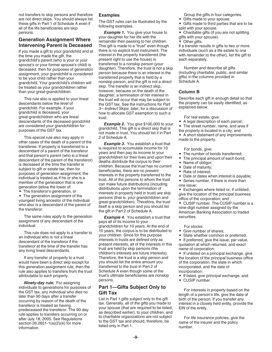 Instructions for IRS Form 709 United States Gift (And Generation-Skipping Transfer) Tax Return, Page 9