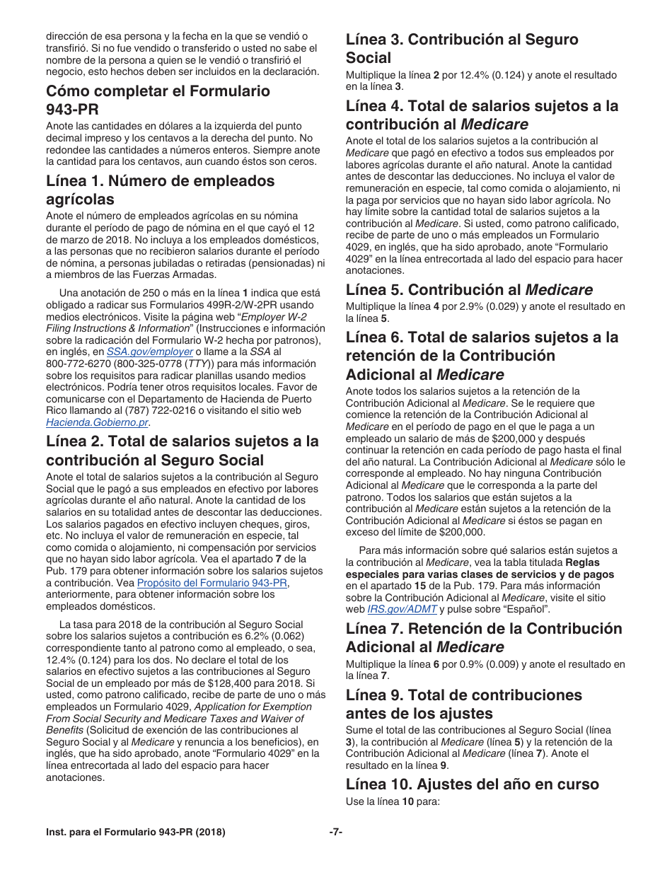Instrucciones para IRS Formulario 943-PR Planilla Para La Declaracion Anual De La Contribucion Federal Del Patrono De Empleados Agricolas (Puerto Rican Spanish), Page 7