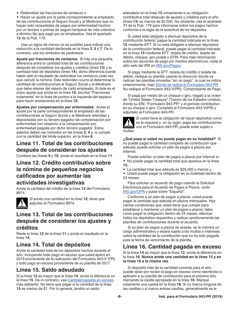 Instrucciones para IRS Formulario 943-PR Planilla Para La Declaracion Anual De La Contribucion Federal Del Patrono De Empleados Agricolas (Puerto Rican Spanish), Page 8