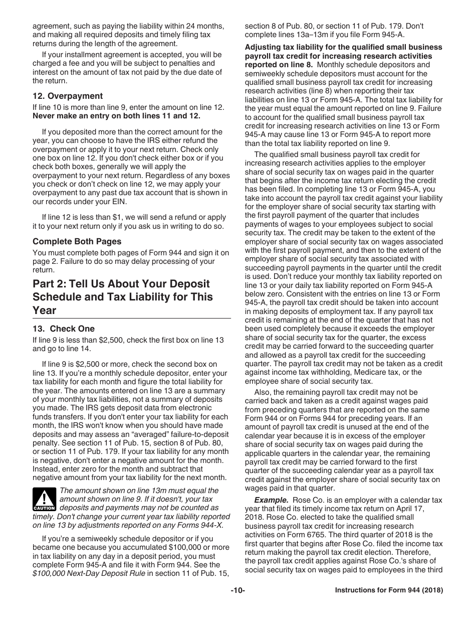 Instructions for IRS Form 944 Employers Annual Federal Tax Return, Page 10