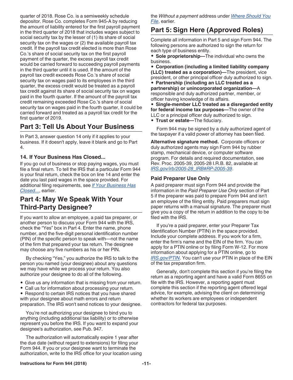 Instructions for IRS Form 944 Employers Annual Federal Tax Return, Page 11