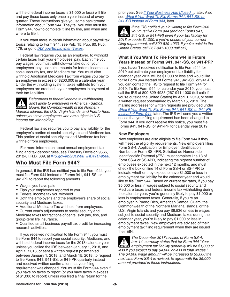 Instructions for IRS Form 944 Employers Annual Federal Tax Return, Page 3