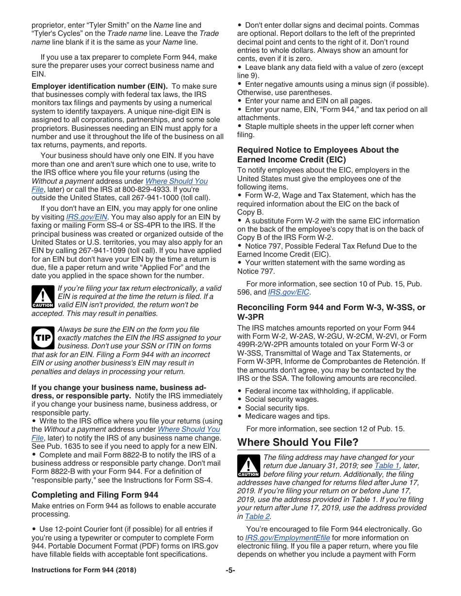 Instructions for IRS Form 944 Employers Annual Federal Tax Return, Page 5