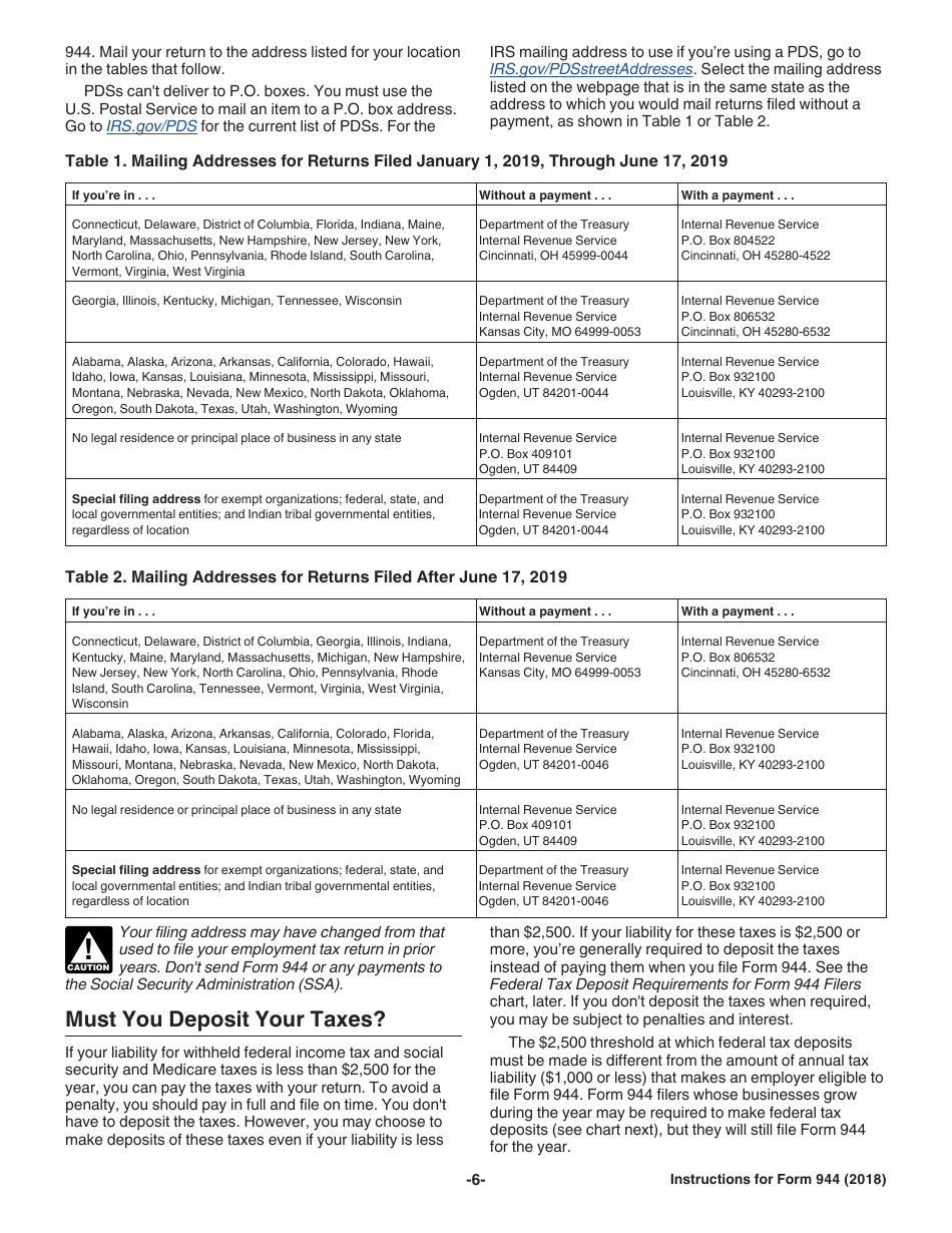 Instructions for IRS Form 944 Employers Annual Federal Tax Return, Page 6