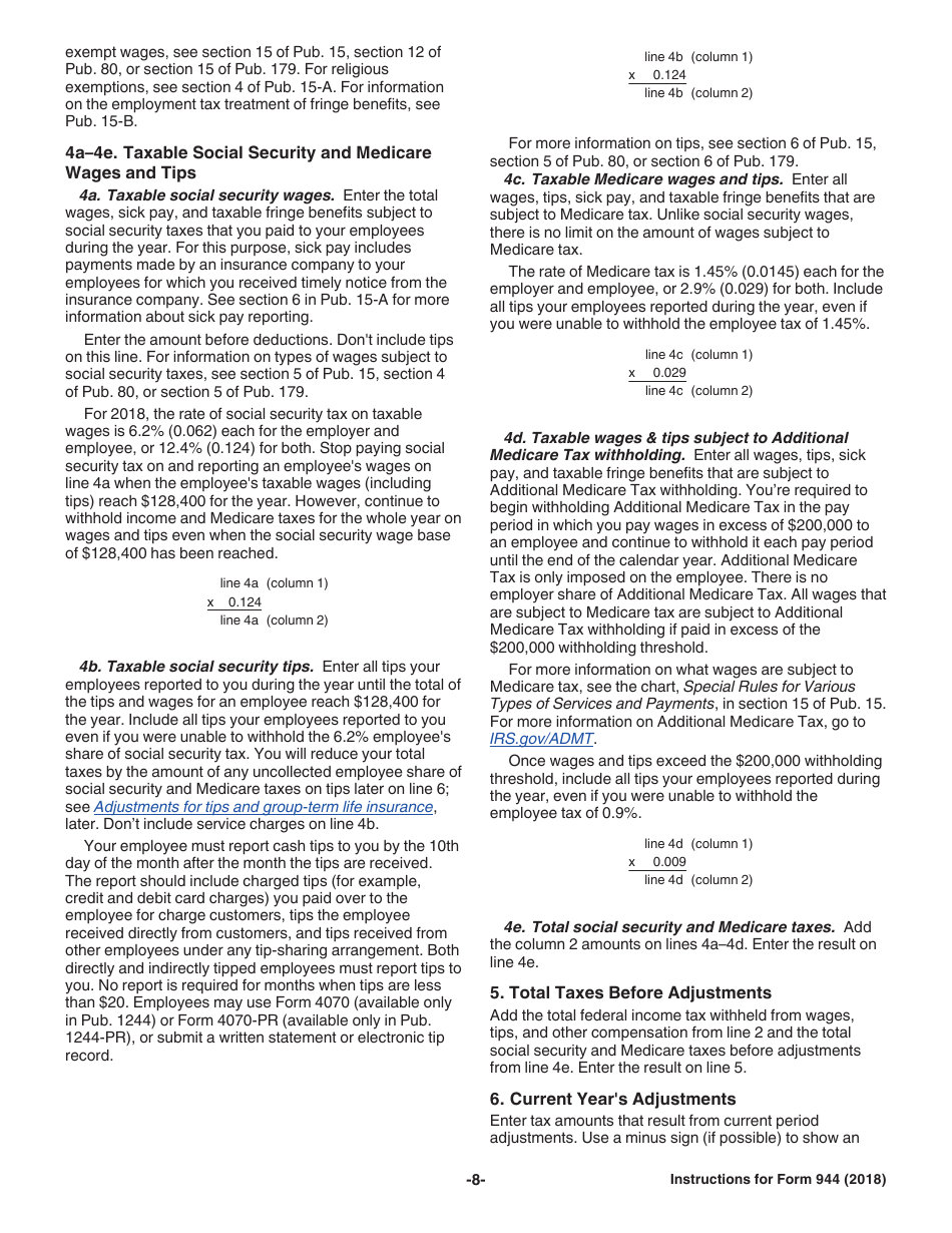 Instructions for IRS Form 944 Employers Annual Federal Tax Return, Page 8