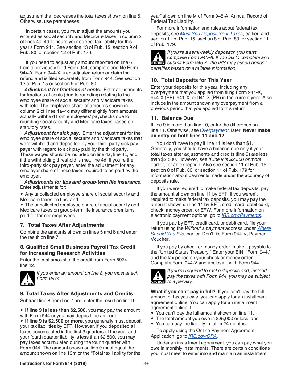 Instructions for IRS Form 944 Employers Annual Federal Tax Return, Page 9